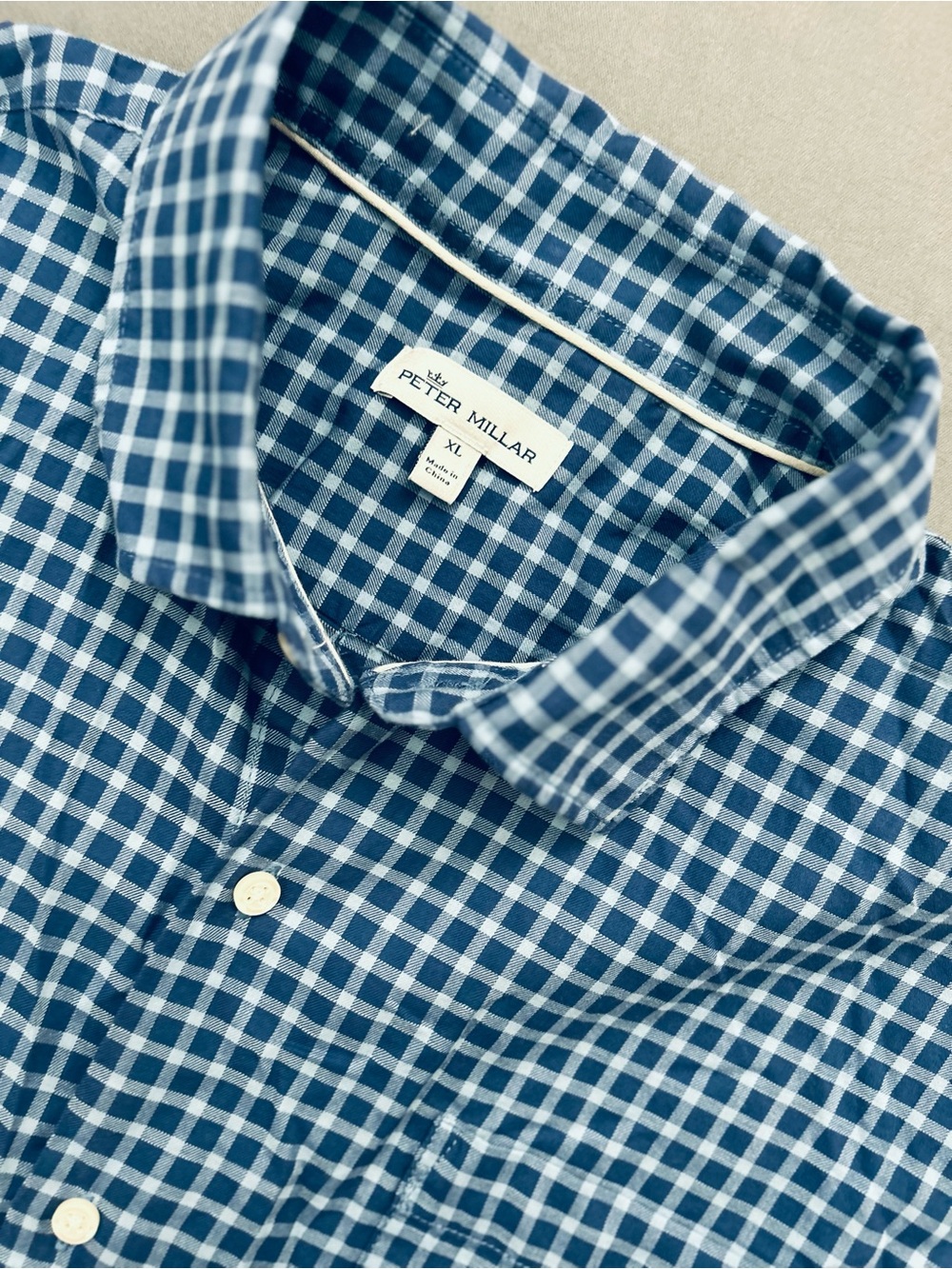 Peter Millar Mens XL Plaid Button Down Shirt Long Sleeve 100% Cotton Blue